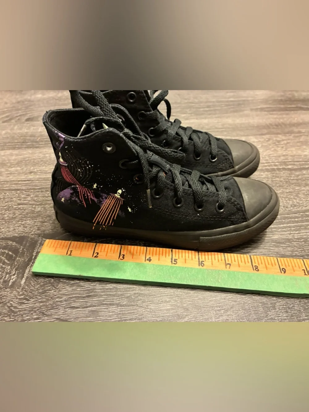 🛸 Converse All Star Alien UFO High Top Sneakers Youth Size 2 Black Halloween